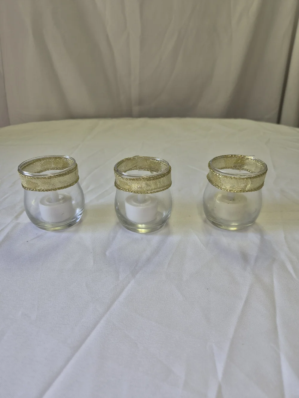 Gold Rim Glass Tea Light LED Holder Set